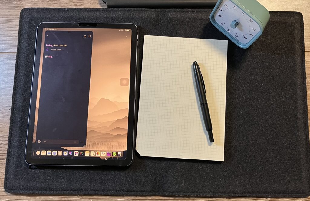 Tablet and notepad. 